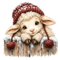 Christmas Whimsy - Peeking Lamb in Pom-Pom Hat DTF transfer