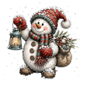 Christmas Whimsy - Snowman with Lantern and Gift Sack DTF transfer