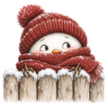 Christmas Whimsy - Snowman Peeking Over Fence DTF transfer