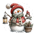 Christmas Whimsy - Snowman with Lantern and Basket DTF transfer
