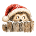 Christmas Whimsy - Peeking Hedgehog in Santa Hat DTF transfer