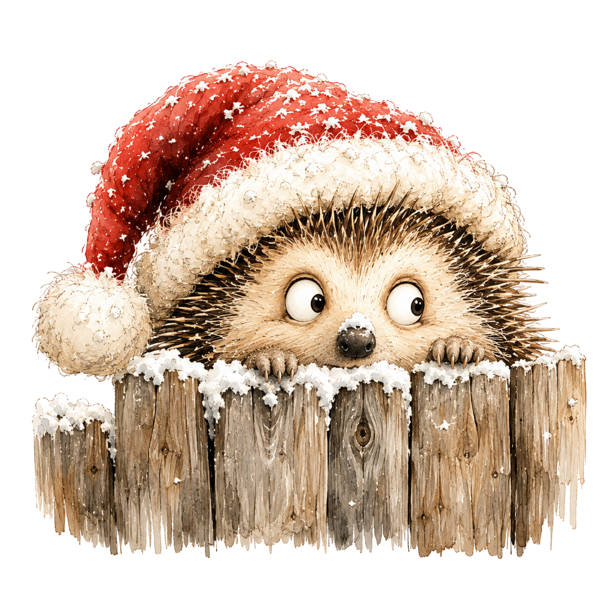 Christmas Whimsy - Peeking Hedgehog in Santa Hat DTF transfer