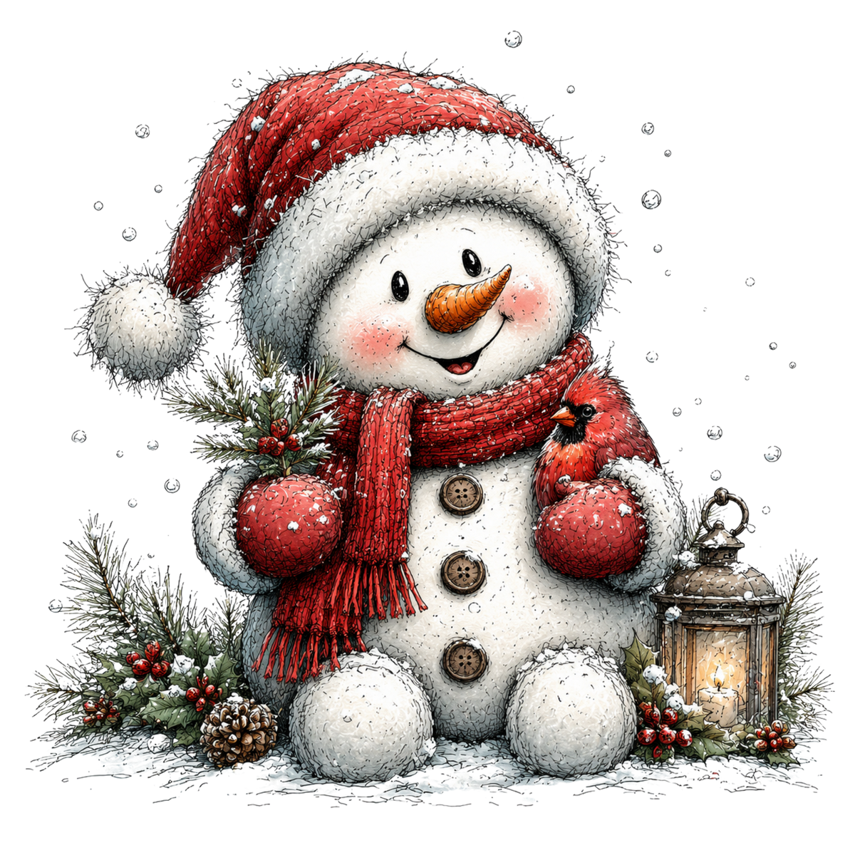 Christmas Whimsy - Snowman with Cardinal DTF transfer