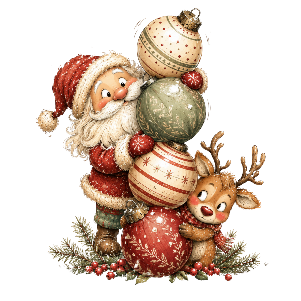 Christmas Whimsy - Santa and Reindeer Stacking Ornaments DTF transfer