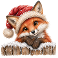 Christmas Whimsy - Peeking Fox in Santa Hat DTF transfer
