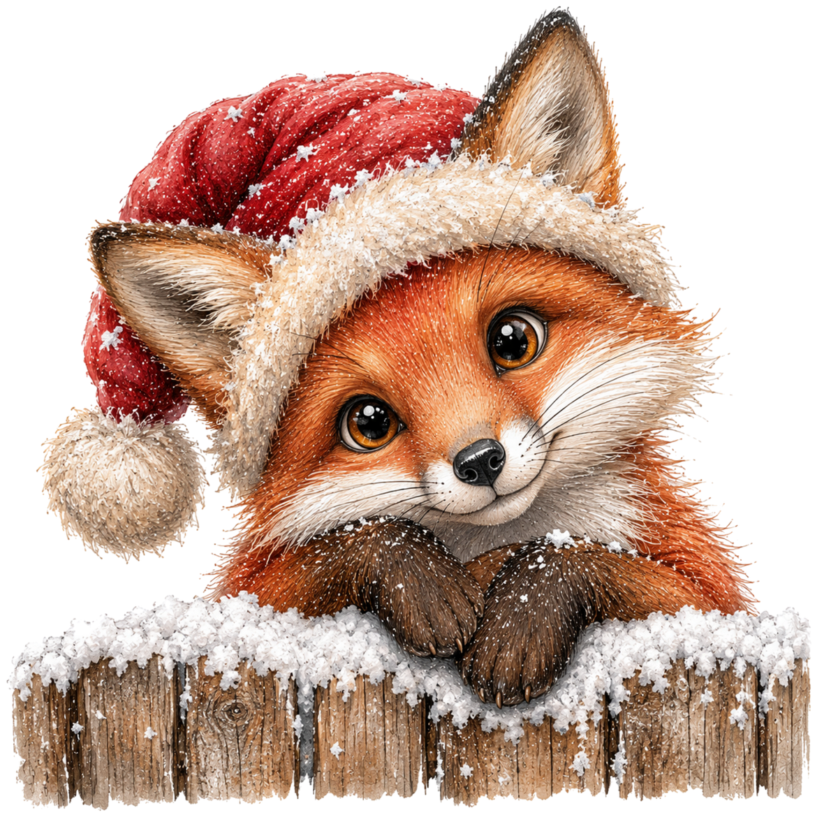 Christmas Whimsy - Peeking Fox in Santa Hat DTF transfer