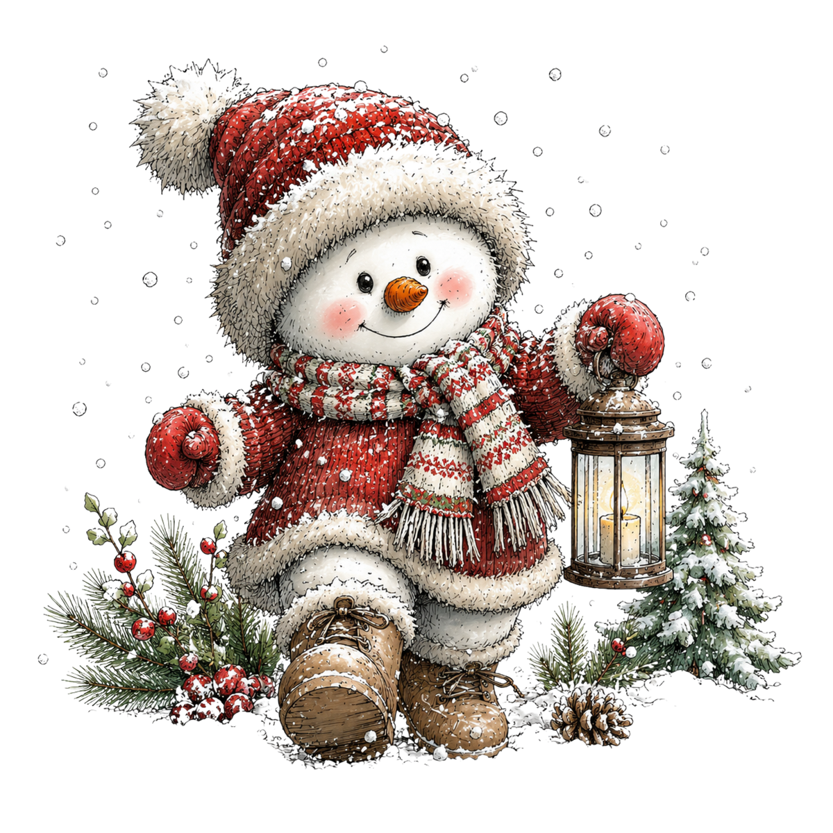 Christmas Whimsy - Walking Snowman with Lantern DTF transfer