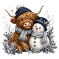 Christmas Whimsy - Highland Cow and Top Hat Snowman DTF transfer