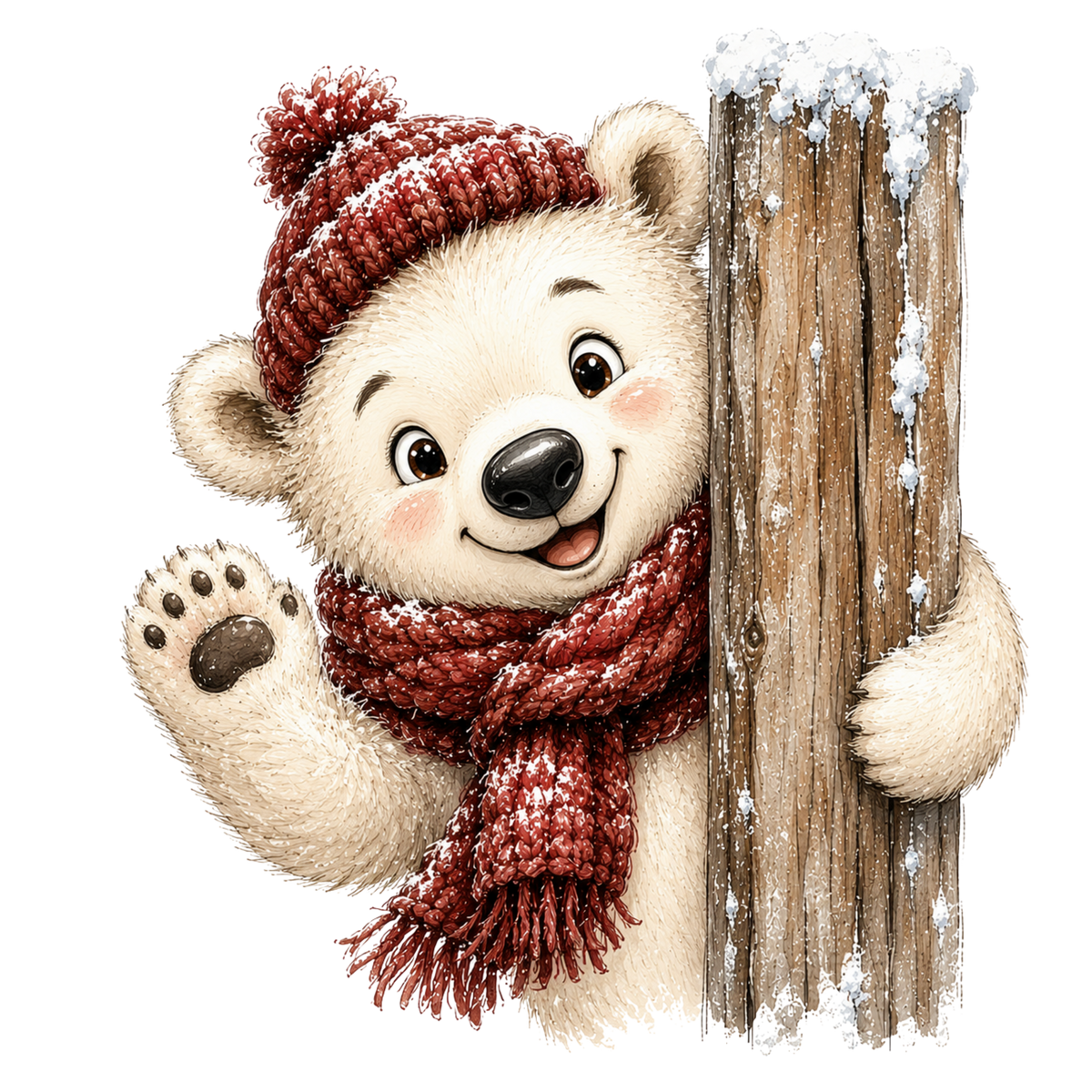 Christmas Whimsy - Waving Polar Bear Cub DTF transfer