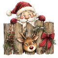 Christmas Whimsy - Santa and Reindeer Peeking Over Fence DTF transfer