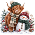 Christmas Whimsy - Highland Cow and Snowman in Plaid Scarf DTF transfer