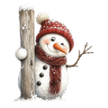 Christmas Whimsy - Snowman Peeking Around Post DTF transfer