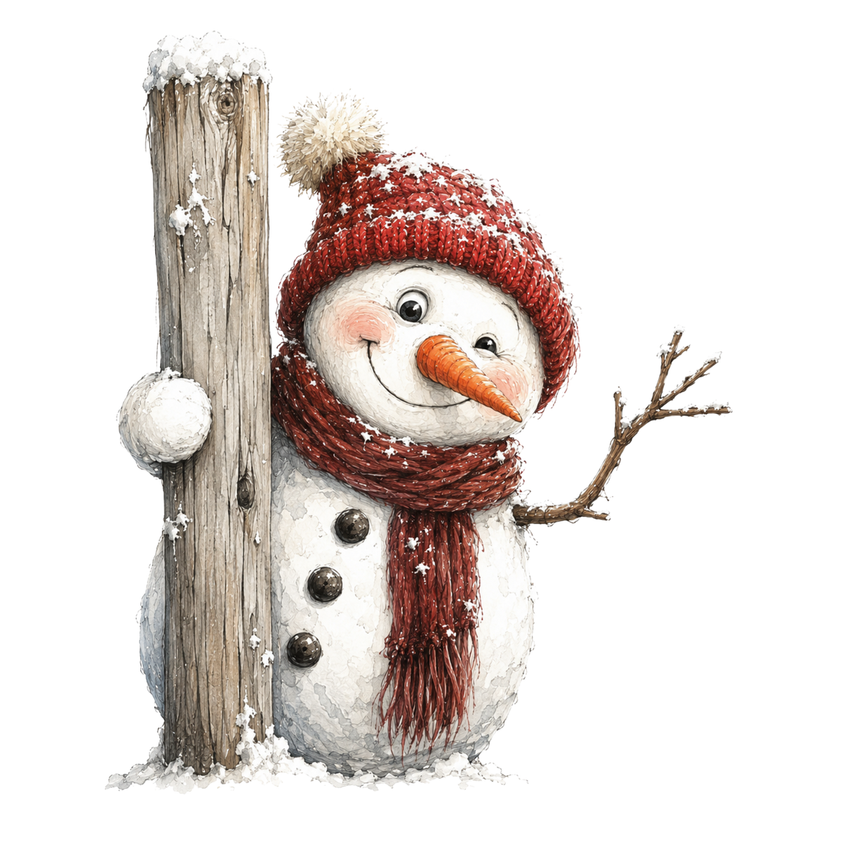 Christmas Whimsy - Snowman Peeking Around Post DTF transfer