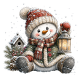 Christmas Whimsy - Sitting Snowman with Birdhouse DTF transfer