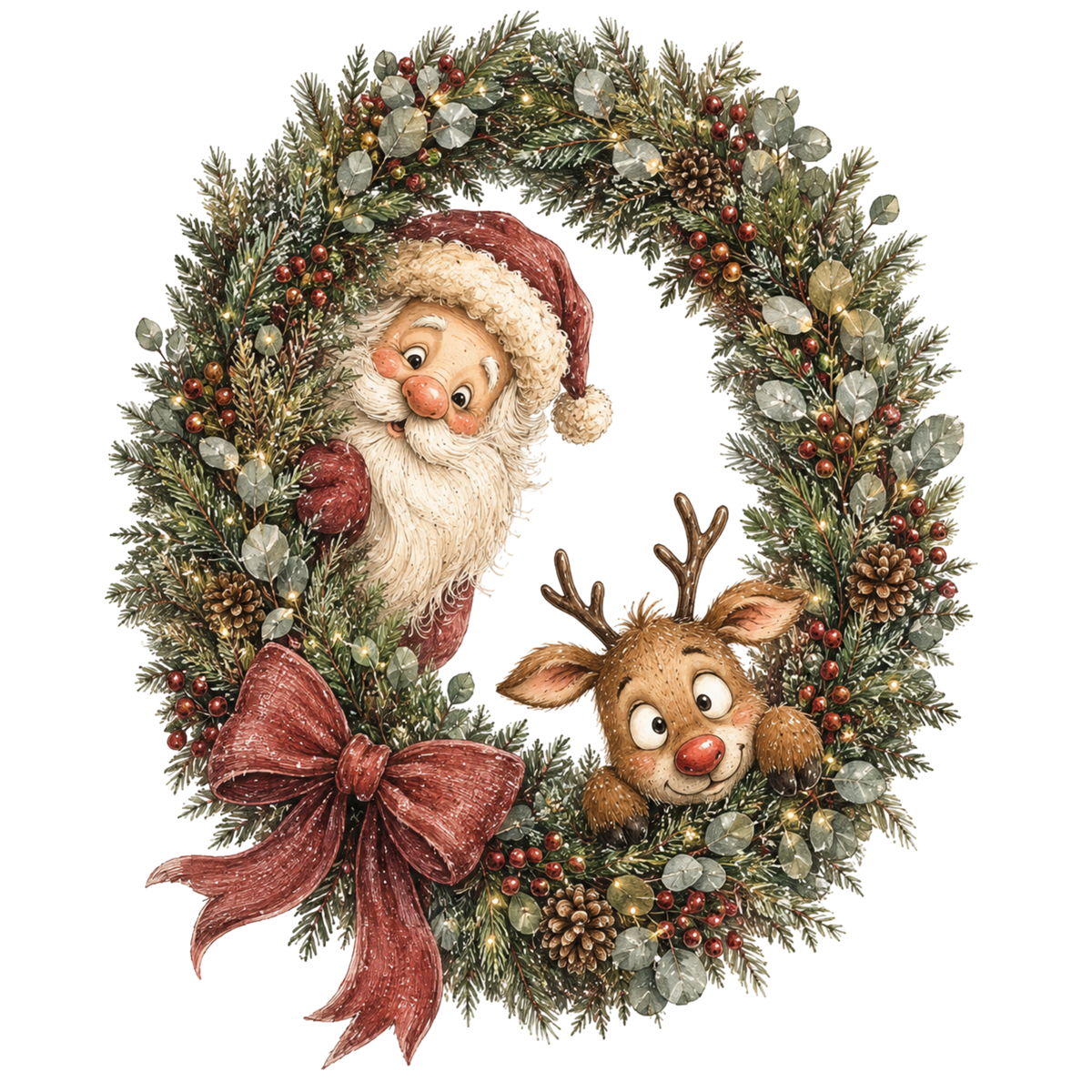 Christmas Whimsy - Santa and Reindeer Wreath DTF transfer