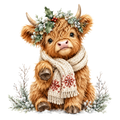 Christmas Whimsy - Baby Highland Cow with Snowflake Scarf DTF transfer