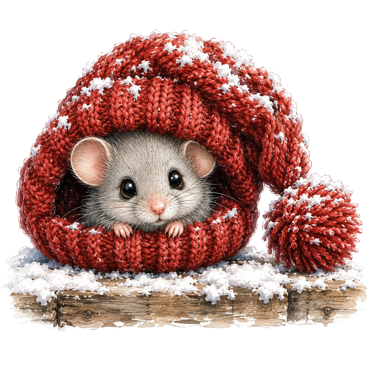 Christmas Whimsy - Mouse in a Santa Hat DTF transfer