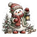 Christmas Whimsy - Snowman with Lantern and Sled DTF transfer