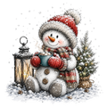Christmas Whimsy - Snowman with Cocoa and Lantern DTF transfer
