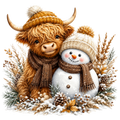 Christmas Whimsy - Highland Cow and Snowman in Mustard Beanies DTF transfer