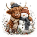 Christmas Whimsy - Highland Cow and Snowman in Grey Scarves DTF transfer