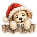 Christmas Whimsy - Peeking Puppy in Santa Hat DTF transfer