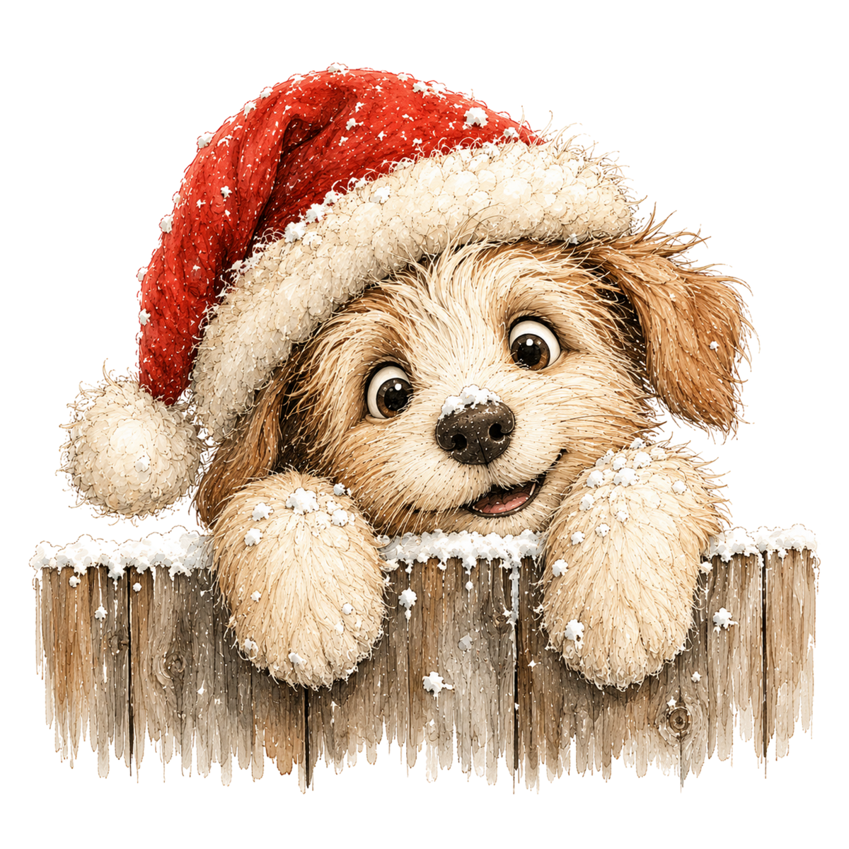 Christmas Whimsy - Peeking Puppy in Santa Hat DTF transfer