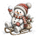 Christmas Whimsy - Snowman on a Sled DTF transfer