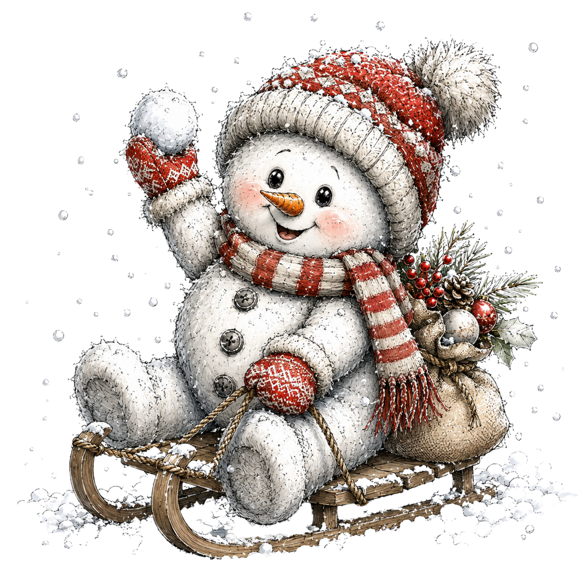 Christmas Whimsy - Snowman on a Sled DTF transfer