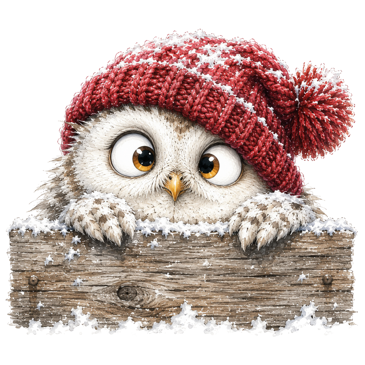 Christmas Whimsy - Peeking Owl in Knit Hat DTF transfer