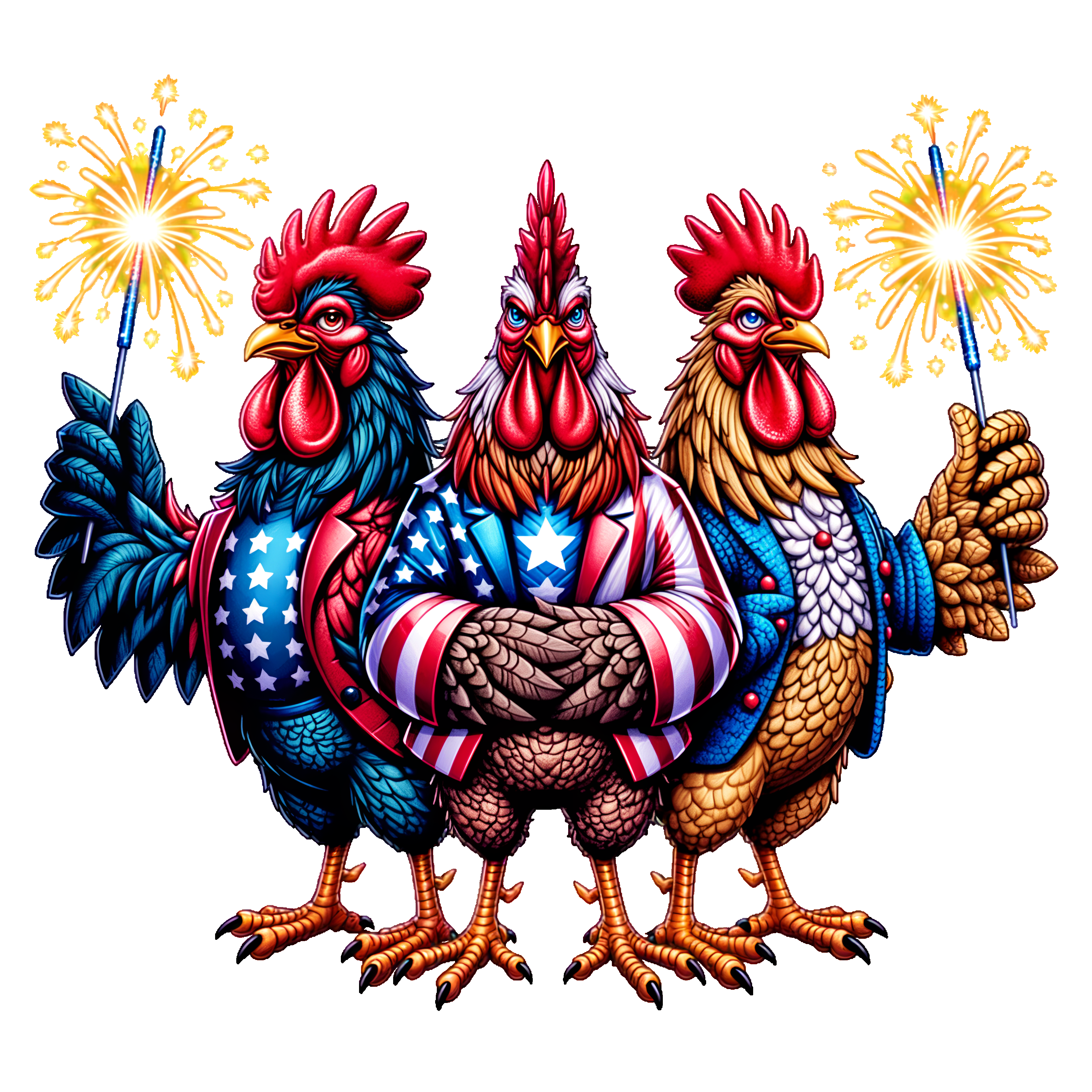 3 Roosters w/Sparklers