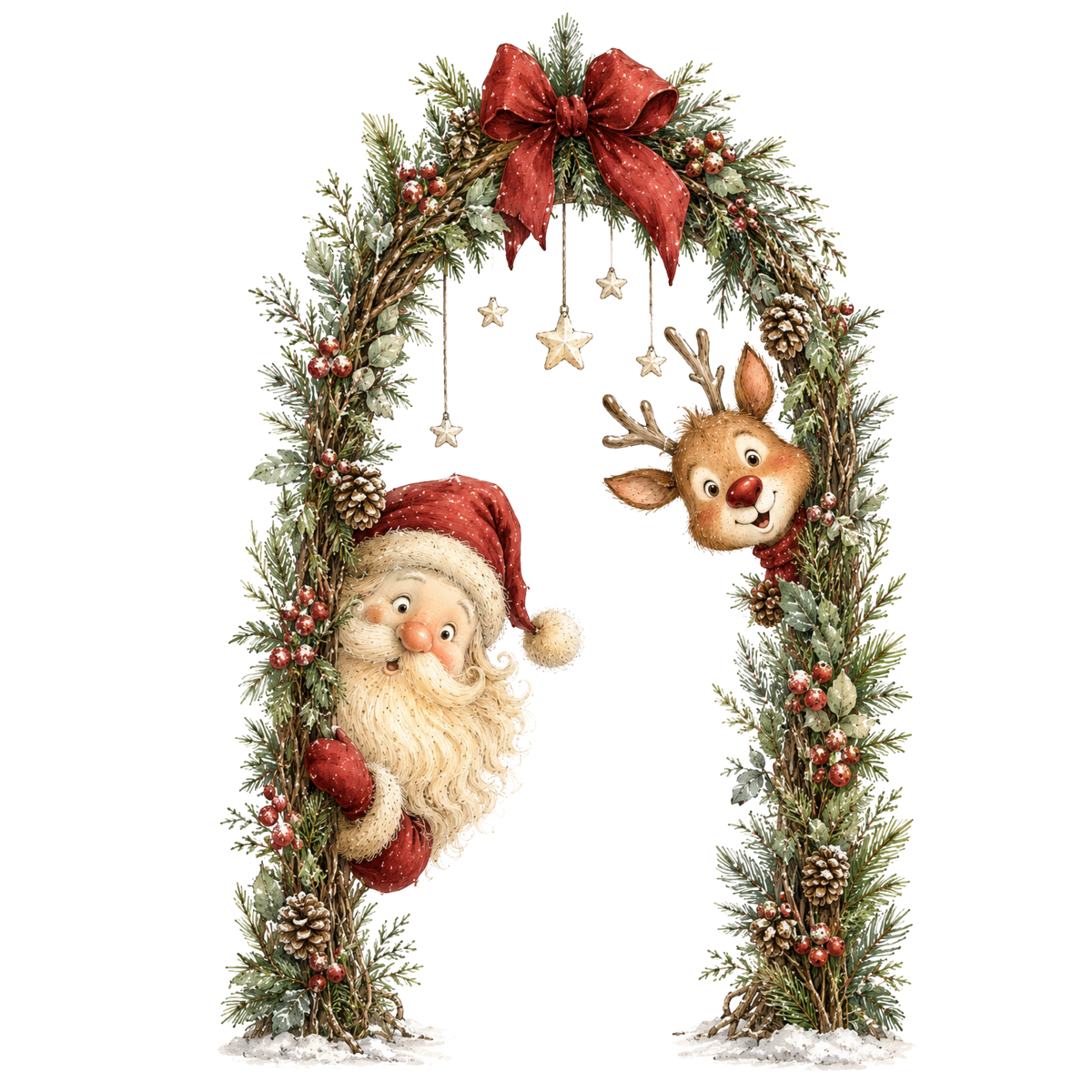 Christmas Whimsy - Santa and Reindeer Garland Arch DTF transfer