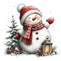 Christmas Whimsy - Waving Snowman with Lantern DTF transfer