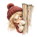 Christmas Whimsy - Little Girl Peeking Around Post DTF transfer