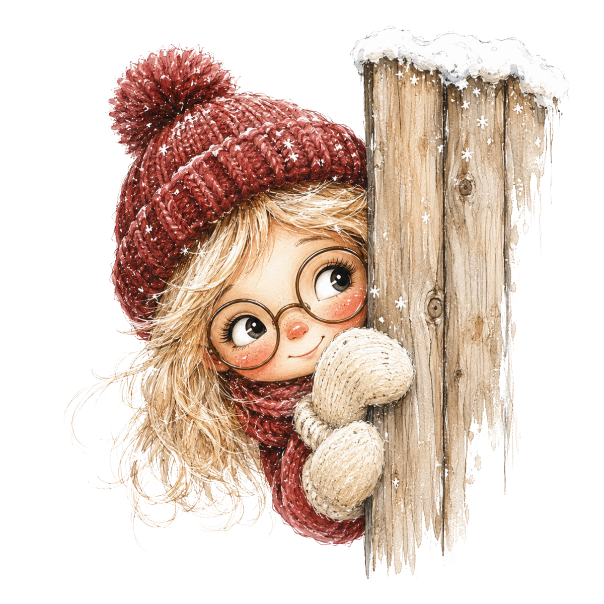 Christmas Whimsy - Little Girl Peeking Around Post DTF transfer
