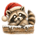 Christmas Whimsy - Peeking Raccoon in Santa Hat DTF transfer