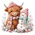 Christmas Whimsy - Pink Highland Cow and Snowman DTF transfer