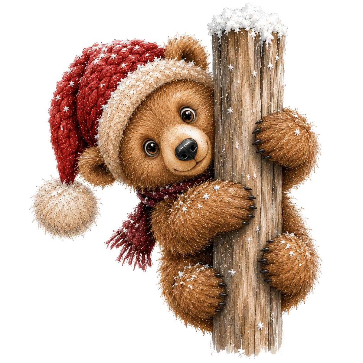 Christmas Whimsy - Bear Hugging a Post DTF transfer