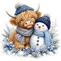 Christmas Whimsy - Highland Cow and Snowman in Blue Winter DTF transfer