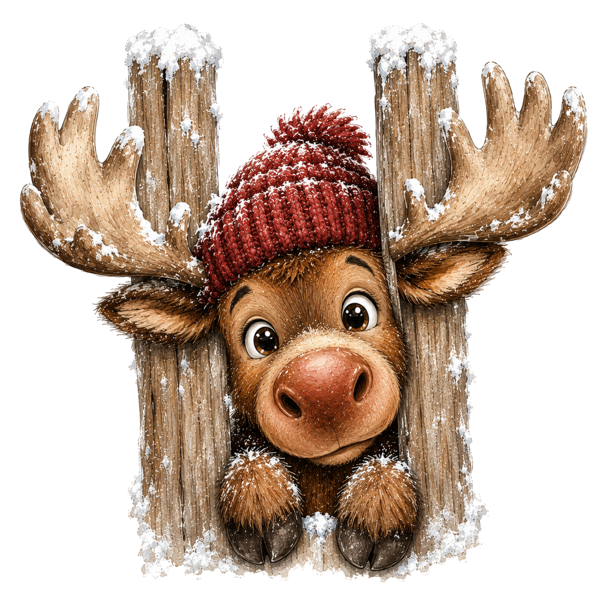Christmas Whimsy - Peeking Moose Between Posts DTF transfer