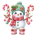 Christmas Whimsy - Candy Cane Snowman with Ornaments DTF transfer