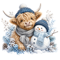 Christmas Whimsy - Highland Cow and Snowman in Frosty Blue DTF transfer