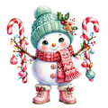 Christmas Whimsy - Candy Cane Snowman in Teal Hat DTF transfer