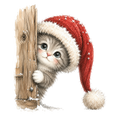 Christmas Whimsy - Kitten Peeking Around Door DTF transfer