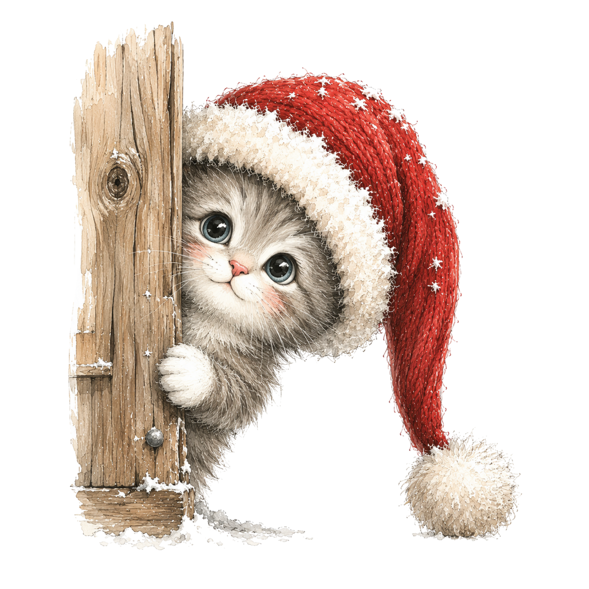Christmas Whimsy - Kitten Peeking Around Door DTF transfer