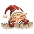 Christmas Whimsy - Winking Elf Over Fence DTF transfer