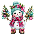 Christmas Whimsy - Pink Bow Snowman with Trees DTF transfer