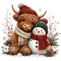 Christmas Whimsy - Highland Cow and Snowman in Red Hats DTF transfer