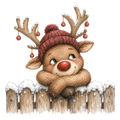 Christmas Whimsy - Reindeer Resting on Fence DTF transfer