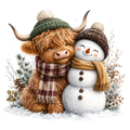 Christmas Whimsy - Highland Cow and Snowman in Green Beanie DTF transfer